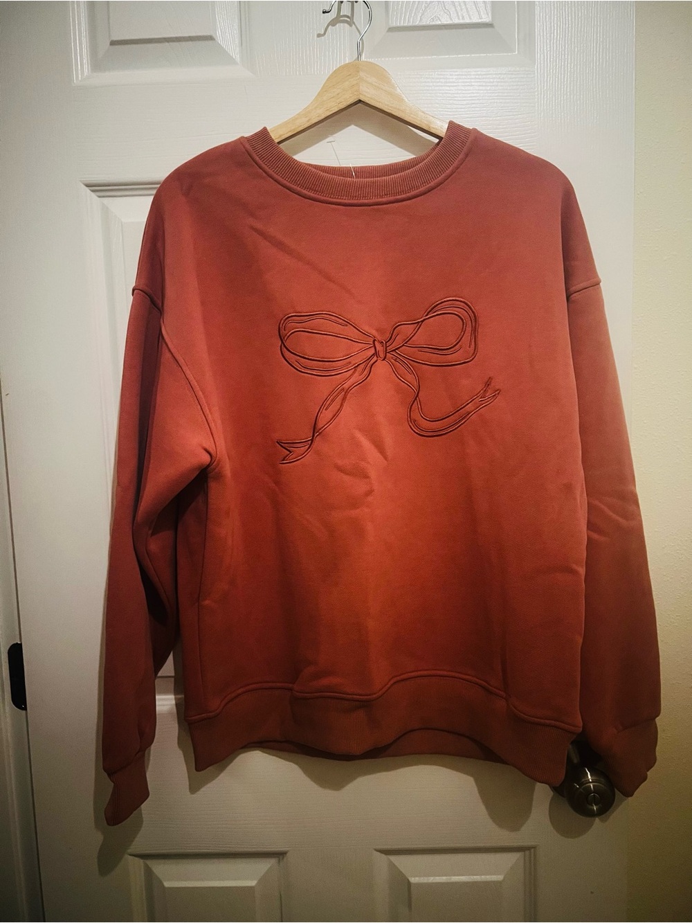 Embroidered Bow Rust Crewneck Sweatshirt